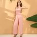 Women's Multi-Way Wrap V-Neck Wide Leg Jumpsuit, Sleeveless Tie Waist Casual Formal Romper_ecoleips.com