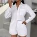 Women's Clothing Elegant Solid Color Pocket Long Sleeved Shirt + Shorts Suit Two Piece Set_ecoleips.com