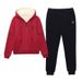 Women's Clothing Women's Fleece-Lined Hoodie Set - Thickened Winter Warm Tracksuit With Stylish Print, Plus Size Casual Outfit (Khaki/Pink/Red)_ecoleips.com