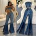 Women's Clothing Denim Suit Summer Sleeveless Tube Top Vest High Waist Denim Flared Trousers_ecoleips.com