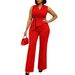 Summer Fashion Women's Solid Color Sleeveless Jumpsuit With Tie Collar Wide Leg Pants Style_ecoleips.com