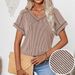 Women's Two Tone Twist Stretch Top V Neck Short Sleeve European American Style Fashion Spring Summer New Arrival_ecoleips.com