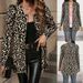 Elegant Plus Size Women's Blazer Jacket - Long Sleeve Leopard Print Office Wear For Autumn Winter, Stretchy Polyester Spandex Fabric_ecoleips.com