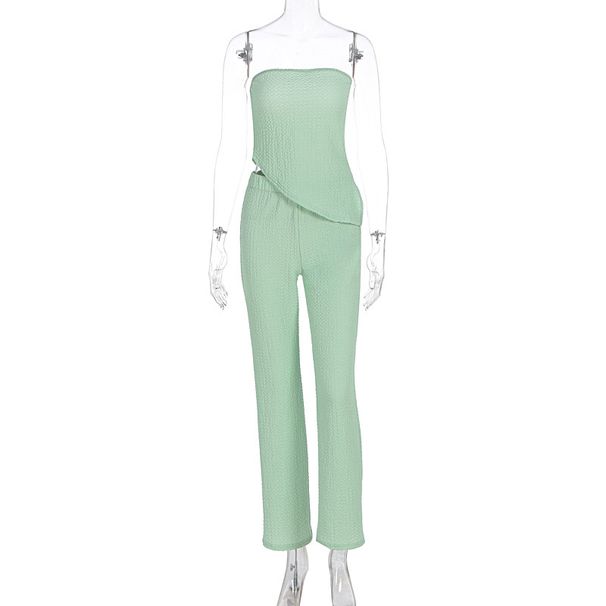New Arrival Women Fashion Sexy One-shoulder Bandeau Asymmetric Top Slim Long Pants Two Piece Dress Outfit Set_ecoleips.com