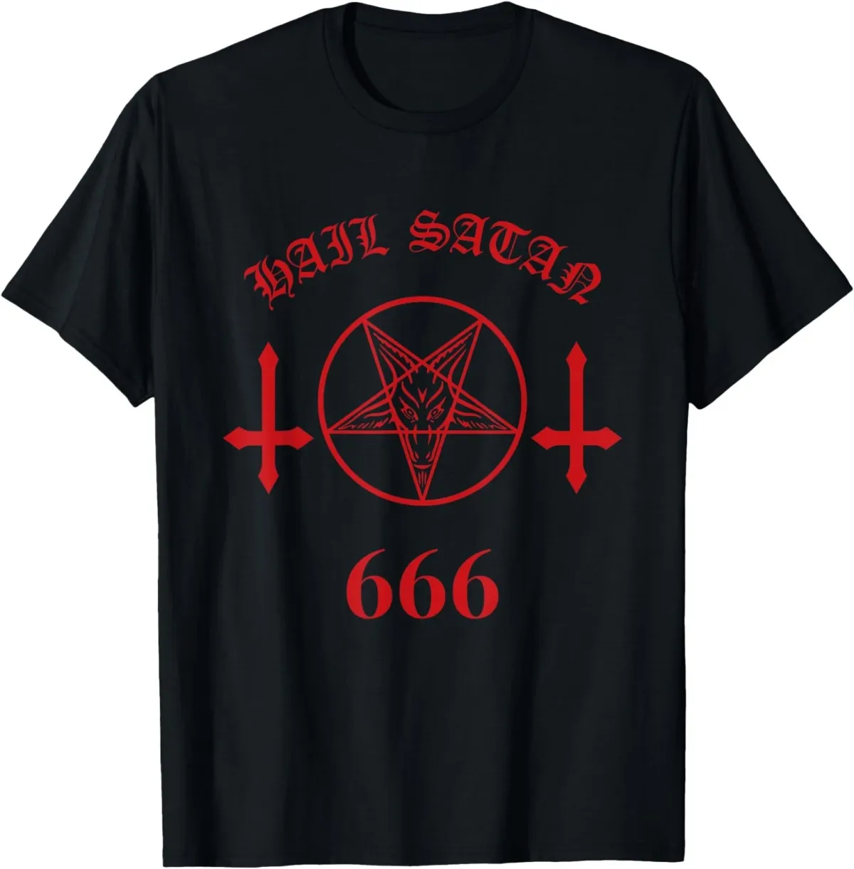 Women's T-Shirts Blood Red Satanic Pentagram Hail Satan 666 Upside Down Cross T-Shirt_ecoleips.com