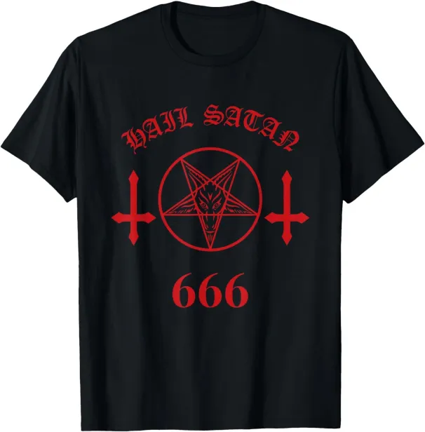 Women's T-Shirts Blood Red Satanic Pentagram Hail Satan 666 Upside Down Cross T-Shirt_ecoleips.com