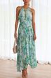 Women's Clothing Halterneck Sleeveless V Neck Printed Long Skirt Dress_ecoleips.com