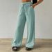 Women's Casual Wide Leg Pants With Pockets, Textured Fabric High Waist Pull String Trousers, Comfortable Daily Wear Lounge Pants_ecoleips.com