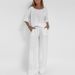 Casual Fashion Pocket Long Pants Beach Spring Summer Short Sleeve Top Pullover Set Women Cotton Linen Solid Color Two_ecoleips.com