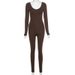 Sexy Long Sleeved Jumpsuit European And American Design Irregular Low Cut Solid Color Temperament Top for Women Fashionable_ecoleips.com