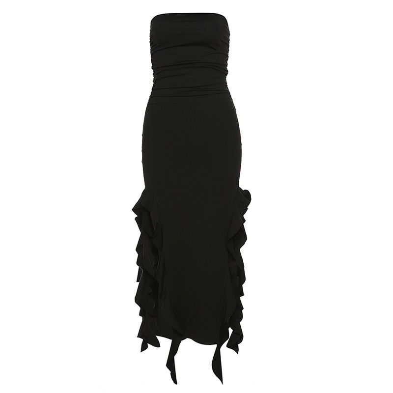 2025 Spring Fashion Trend Women's New Off-Shoulder Tube Top Bodycon Slim Irregular Dress_ecoleips.com