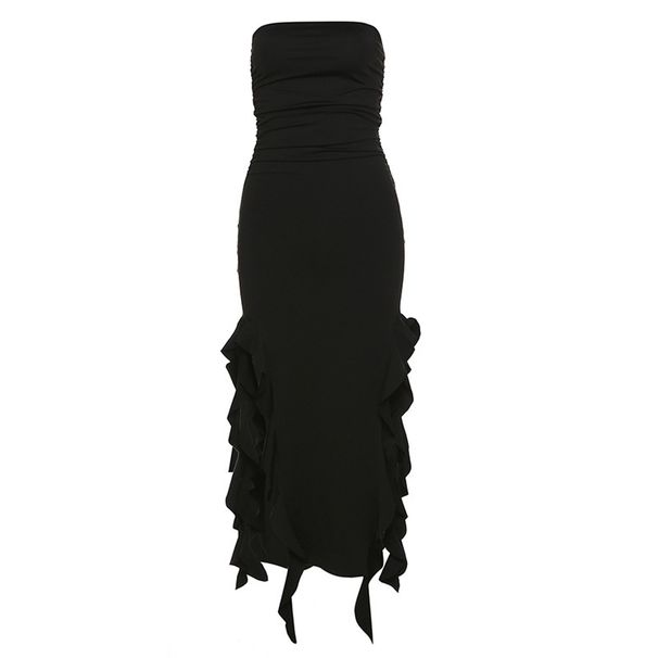 2025 Spring Fashion Trend Women's New Off-Shoulder Tube Top Bodycon Slim Irregular Dress_ecoleips.com