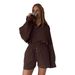 Women's Solid Color Shirt Set Style Double Layer Crepe Fabric Casual Long Sleeved Top And Shorts Spring Summer_ecoleips.com