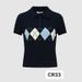 Women's Preppy French-Inspired Argyle Polo Knit Top Classic Colors Breathable Wrinkle-Resistant Short Sleeve Sweater_ecoleips.com