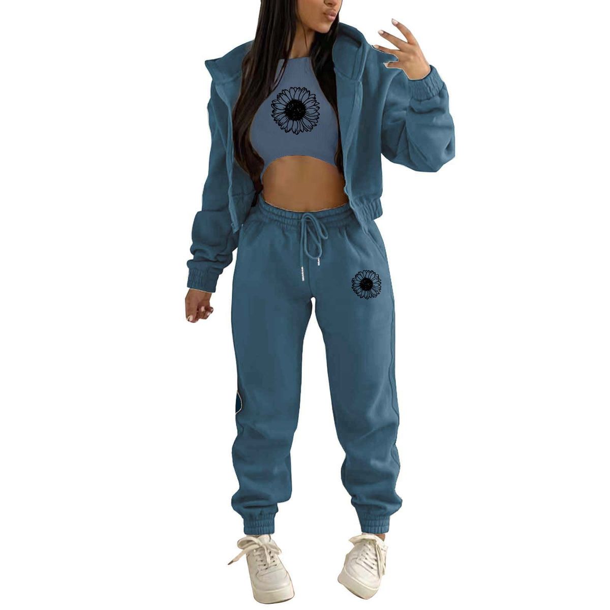 Women's Plus Size Velvet Sweatshirt Set With Letter Print Hooded Sports Leisure Three Piece Outfit_ecoleips.com