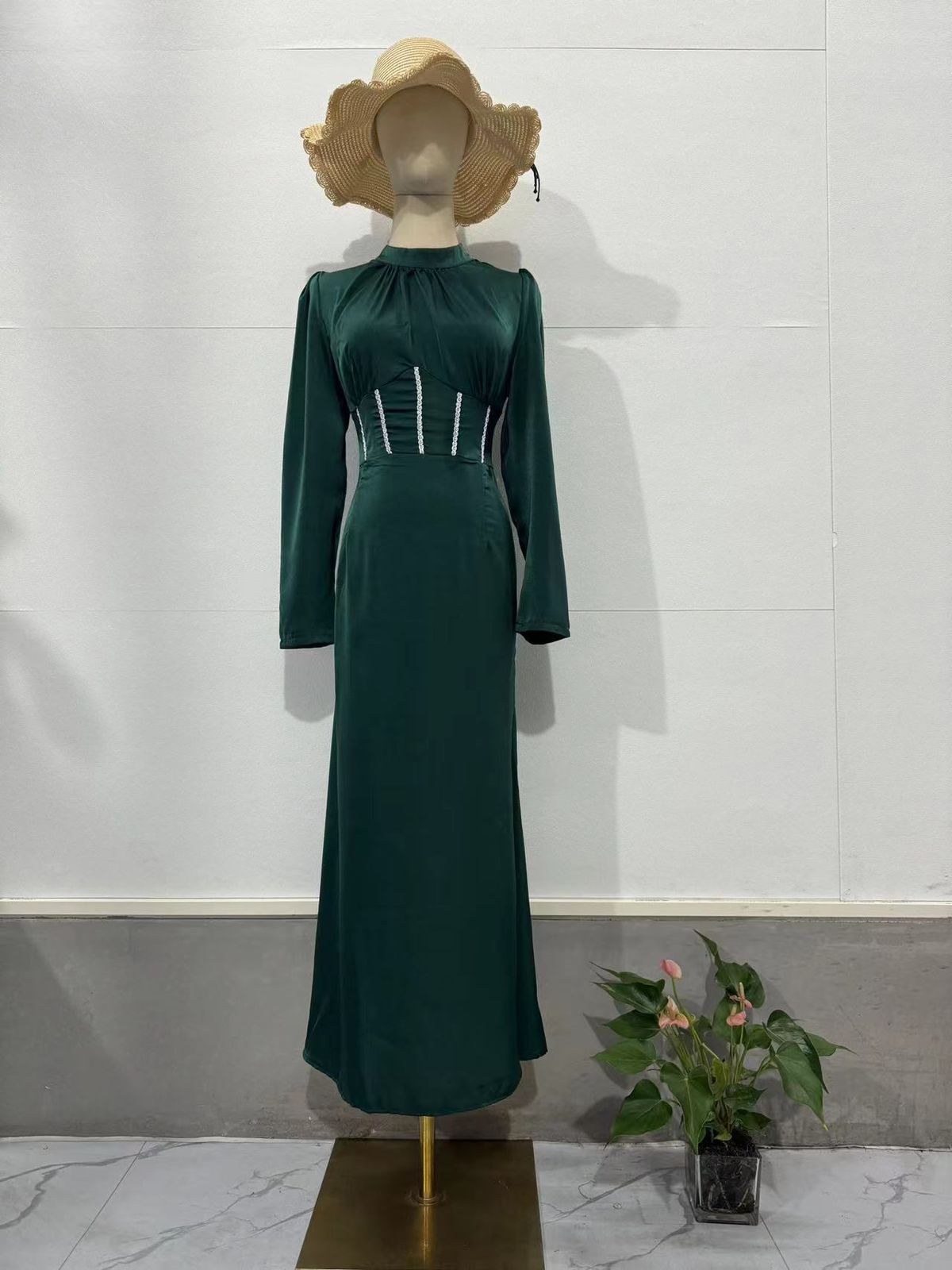 Elegant Pleated Maxi Dress For Women Slim Fit Long Sleeved Spring Fashion Irregular European American Style_ecoleips.com