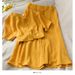 Women's Clothing Retro Wrinkled Two Piece Suit With V Neck Short Top + High Waist Single Breasted Skirt_ecoleips.com