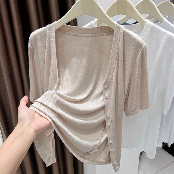 DiYun European And American Y2K Fashion Simple Short-Sleeve Shirt Women's Clothing 2026 Spring/Summer_ecoleips.com