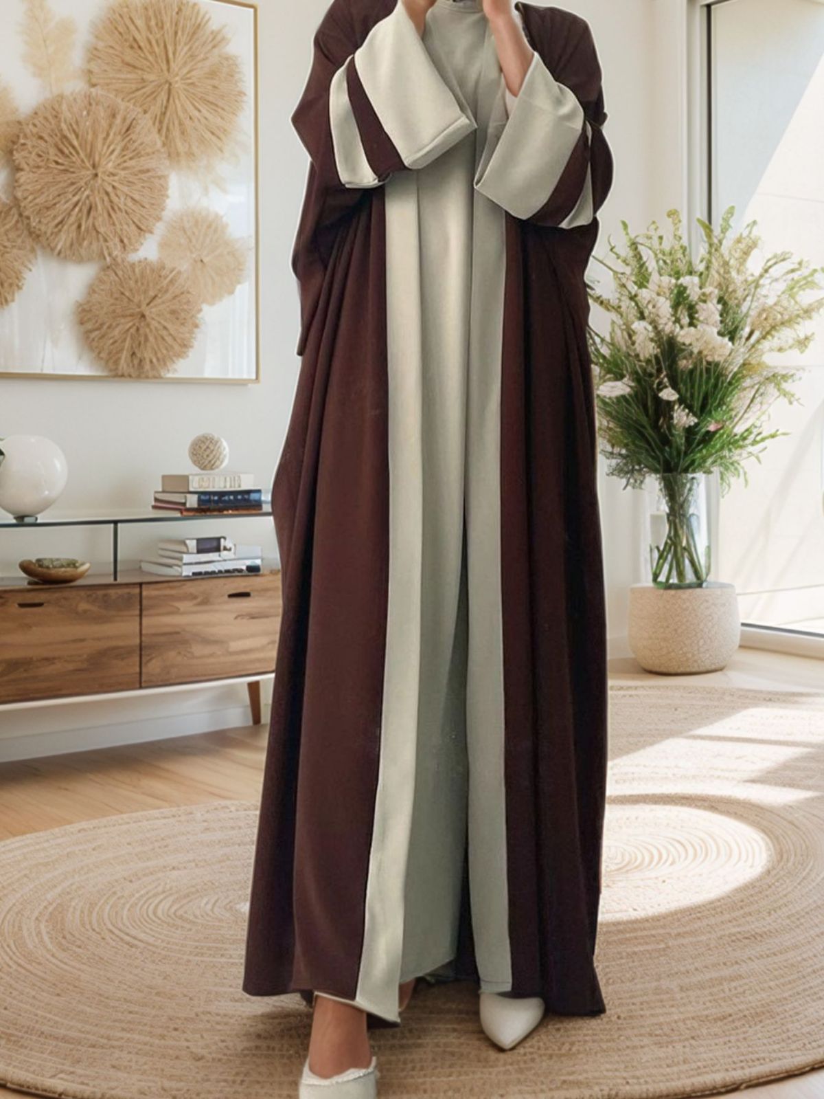 Muslim Dress Women Striped Cardigan Dress – Elegant & Loose Long Sleeve Robe For Modest Fashion_ecoleips.com