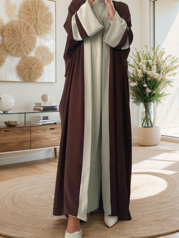 Muslim Dress Women Striped Cardigan Dress – Elegant & Loose Long Sleeve Robe For Modest Fashion_ecoleips.com