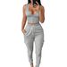 Women's Solid Color Casual Suit For Summer Style Elastic Waist Vest And Pocket Pants Set_ecoleips.com