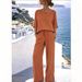Women's 2 Piece Short Sleeve Linen Top And Long Pants Set – Casual Beach Resort Outfit For Summer Daily Wear_ecoleips.com