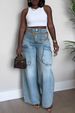 Women's Clothing Spring/Summer Denim Straw Wash Workwear Jeans With Pockets Regular Fit Solid Pattern_ecoleips.com