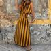 Women's Clothing Summer Hot Sale Ladies Fashion Striped Print Mid Length Sleeveless Dress_ecoleips.com