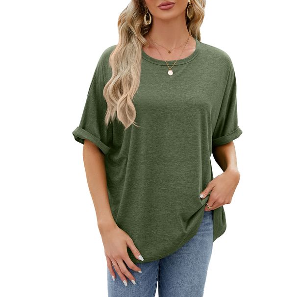 Women's Clothing Spring And Summer New Solid Color Round Neck Loose Short Sleeved T Shirt Tops Women's Spot_ecoleips.com