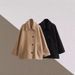 Women's Clothing Fashion Lapel Oblique Breasted Warm Autumn Fashion Loose Fit V-Neck Button Front Blazer Coat In Wool Blend (Beige/Black, S/M/L/XL)_ecoleips.com