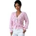 Women's Pink 3D Bow Cable Knit Cardigan, Long Sleeve V Neck Button Down Open Front Sweater, Casual Soft Cropped Knitwear For Daily Wear Streetwear Dat_ecoleips.com