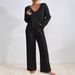Women's Clothing New V Neck Loose Casual Pit Stripe Brushed Long Sleeve Suit_ecoleips.com