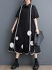 Black Vintage Patchwork Polka Dot Dresses For Women 2025 Summer New Short Sleeve Loose Casual Midi Dress Fashion Elegant Clothes_ecoleips.com
