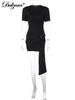 Dulzura O-Neck Short Sleeves Lace Up Bodycon Metal Button Mini Dress Solid Casual Elegant Short Dress Club Streetwear Outfit_ecoleips.com