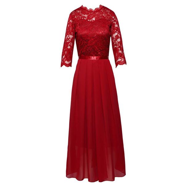 Splicing Dress, Crew Neck Lace Dress Evening Dress_ecoleips.com