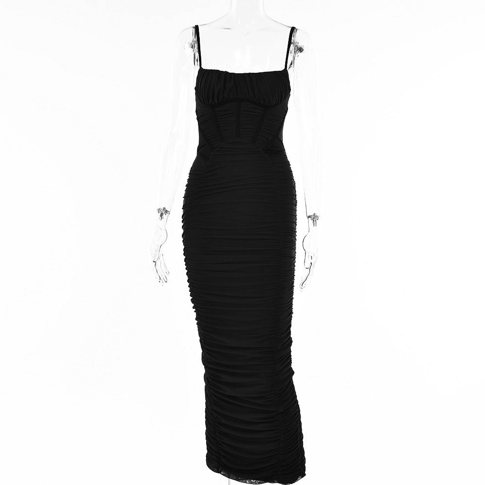 Women Glamorous Figure‑Flattering Long Dress With Backless Cut, Waist‑Cinching Silhouette & Ruched Details_ecoleips.com