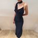 Elegant V-Neck Backless Dress – Slim Fit Winter Dress With Scarf For Women (Black/Burgundy/Dark Blue)_ecoleips.com