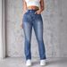 Cross-border 2024 Summer New Fashion Trend Distressed Blue Patchwork High-Waisted Jeans For Women_ecoleips.com