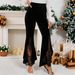 Women's Sexy High-Waisted Velvet Flared Trousers Lace Trimmed Autumn Winter Christmas Collection_ecoleips.com