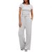 Women's Ruffle Detail Short Sleeve Top And Wide Leg Pants Set Casual Summer Two-Piece Outfit Soft Knit Fabric_ecoleips.com