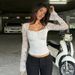Women's Long Sleeved Top Lace Trimmed See Through Tie Waist Fashionable Sexy American Style Autumn Winter New Arrivals_ecoleips.com