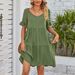 Women's Summer Casual V Neck Dress Babydoll Style Three Layers Of Pleats American Fashion New_ecoleips.com