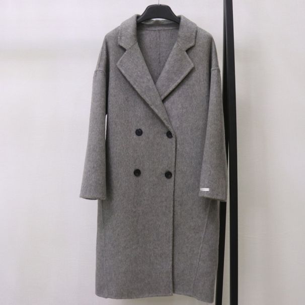 European Style Wool For Women Pink Elegant Mid-Length Double-Sided Woolen Coat 2024 Cocoon Shape_ecoleips.com