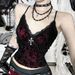 Women's High-End Cross Flocked Camisole Top Unique Streetwear Style XS25180_ecoleips.com