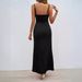 European And American Women's Fashion Summer New Sexy Square Neck Backless Strap Dress With Slit For Women_ecoleips.com