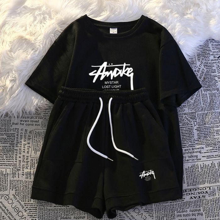 Summer Korean Style Women's Sportswear Set Casual Loose Fit Slimming Plus Size Fashionable Short Sleeved Top And Shorts Two Piece Outfit_ecoleips.com