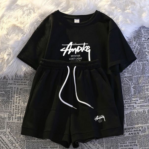 Summer Korean Style Women's Sportswear Set Casual Loose Fit Slimming Plus Size Fashionable Short Sleeved Top And Shorts Two Piece Outfit_ecoleips.com