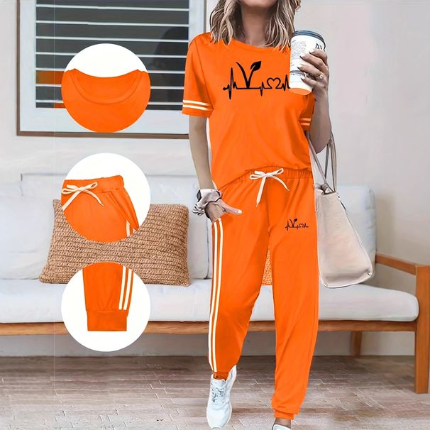Women's Clothing Spring Summer Two Piece Set Round Neck Short Sleeve High Waisted Side Pocket Pants_ecoleips.com