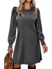 K European And American Fashionable Women's Dress With Knitted Bubble Sleeves, Long Sleeved Round Neck, Casual Loose Dress With Pockets_ecoleips.com