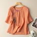 Short-Sleeved Shirt For Women, Embroidered Design; Loose Fit With A Literary And Retro Style; Made From Cotton-Linen Fab_ecoleips.com